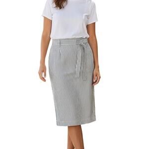 J.Crew Striped Denim Pencil Skirt Tie Waist Fair Trade Sustainable Size 29